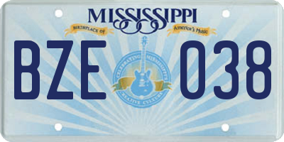 MS license plate BZE038