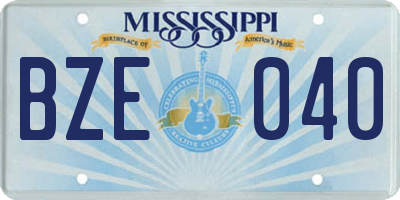 MS license plate BZE040