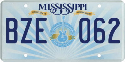 MS license plate BZE062