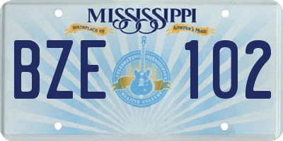 MS license plate BZE102