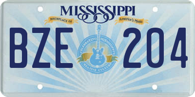 MS license plate BZE204