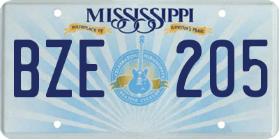 MS license plate BZE205