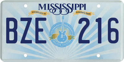 MS license plate BZE216
