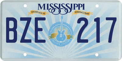 MS license plate BZE217