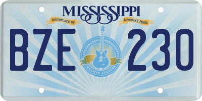 MS license plate BZE230