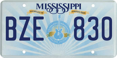 MS license plate BZE830