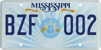 MS license plate BZF002
