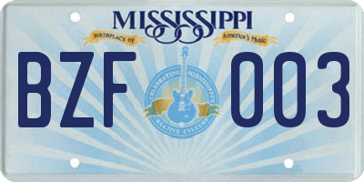 MS license plate BZF003