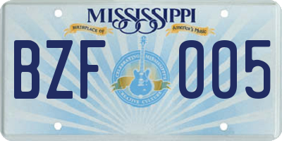 MS license plate BZF005