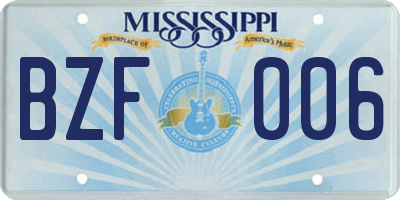 MS license plate BZF006