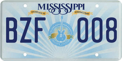 MS license plate BZF008