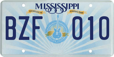 MS license plate BZF010