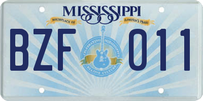 MS license plate BZF011