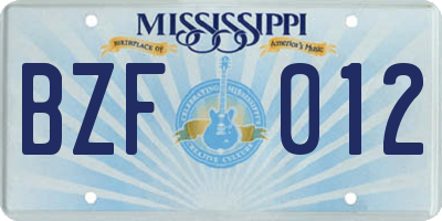 MS license plate BZF012