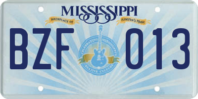 MS license plate BZF013