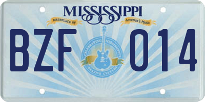 MS license plate BZF014