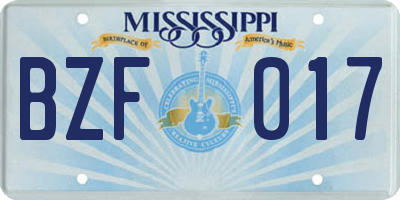 MS license plate BZF017