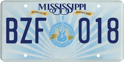 MS license plate BZF018