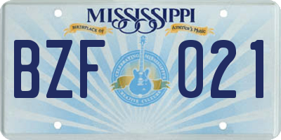 MS license plate BZF021