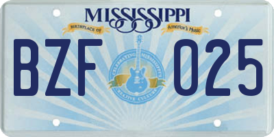 MS license plate BZF025