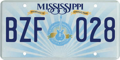 MS license plate BZF028