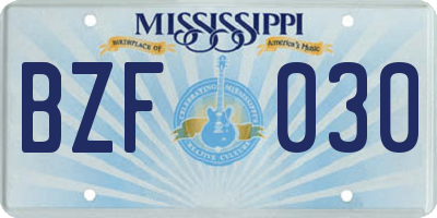 MS license plate BZF030