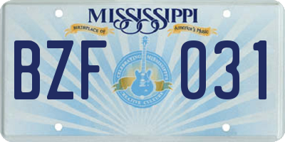 MS license plate BZF031