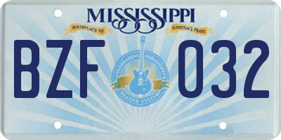 MS license plate BZF032