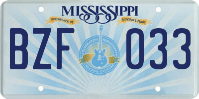 MS license plate BZF033