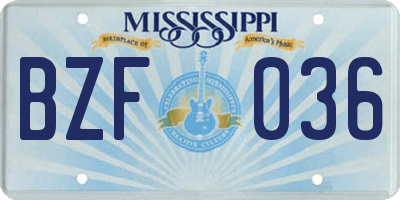 MS license plate BZF036