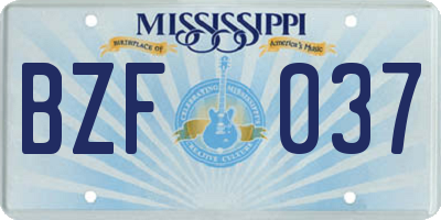 MS license plate BZF037