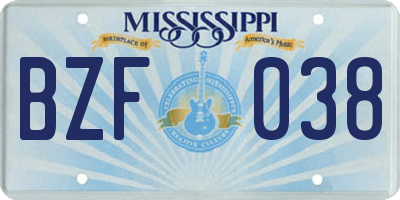 MS license plate BZF038