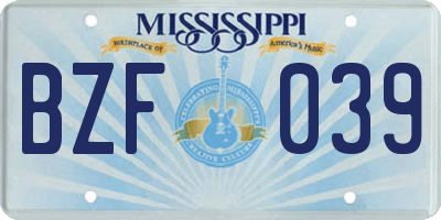 MS license plate BZF039