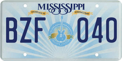 MS license plate BZF040