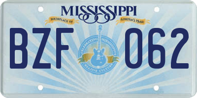 MS license plate BZF062