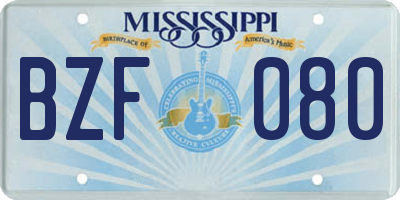 MS license plate BZF080