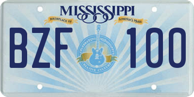 MS license plate BZF100