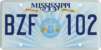 MS license plate BZF102