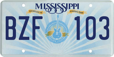 MS license plate BZF103