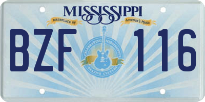 MS license plate BZF116