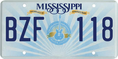 MS license plate BZF118