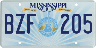 MS license plate BZF205