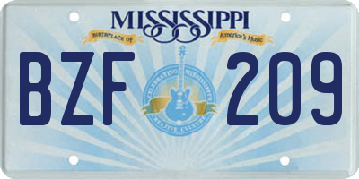 MS license plate BZF209