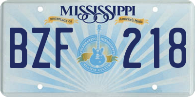 MS license plate BZF218