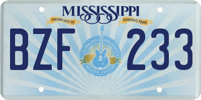 MS license plate BZF233