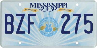 MS license plate BZF275