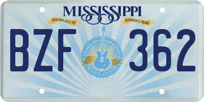 MS license plate BZF362