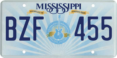MS license plate BZF455