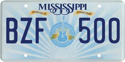 MS license plate BZF500