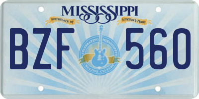 MS license plate BZF560